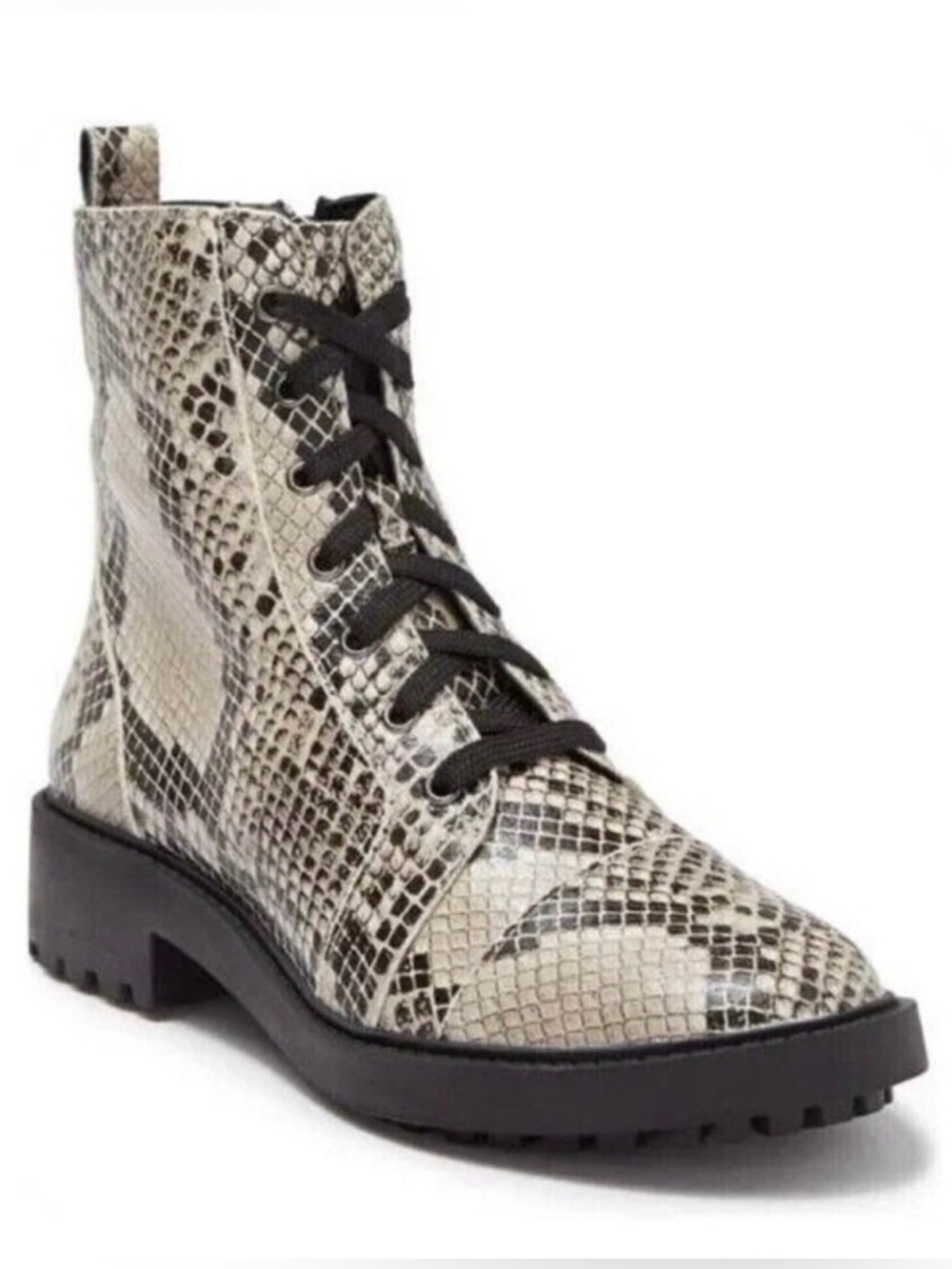 Linea Paola Snake print Black and Cream Lace up Combat Boots Size 7.5M